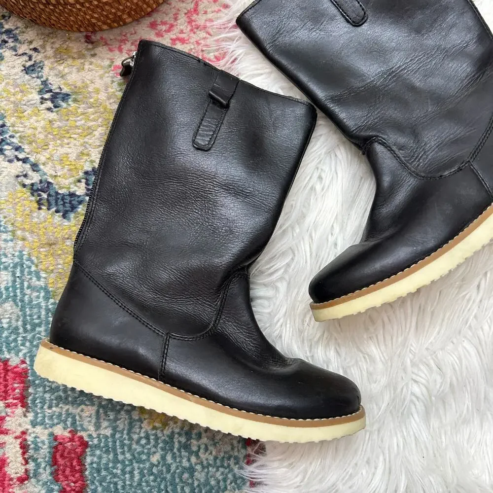 Zara Kids Black Leather Boots 33 / 1.5 Neutral Casual Winter Fall